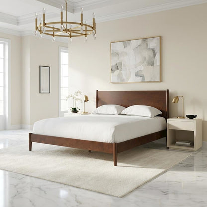 Mahogany Platform Bed with Headboard, Footboard, Sturdy Rails, Anti-Tip Safety