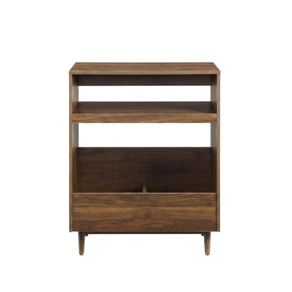 Wooden record player stand with vinyl storage, compact design for living rooms