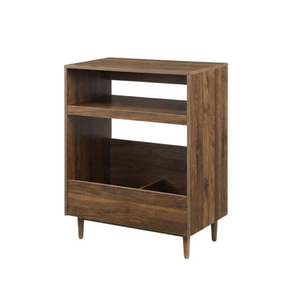 Wooden record player stand with vinyl storage, compact design for living rooms