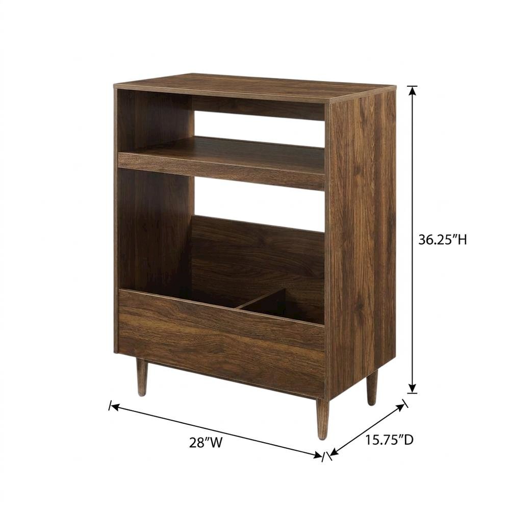 Wooden record player stand with vinyl storage, compact design for living rooms