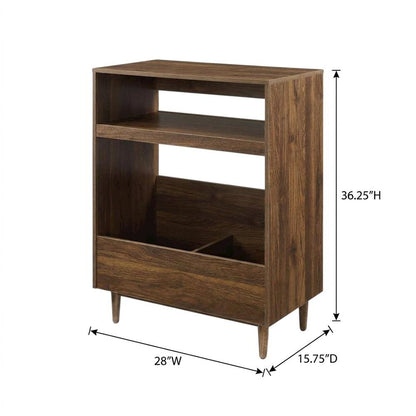 Wooden record player stand with vinyl storage, compact design for living rooms