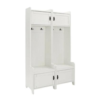 White entryway set with 2 hall trees for organized hallway storage