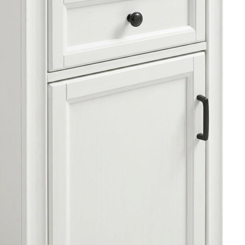 White linen cabinet with anti-tip hardware and sturdy construction