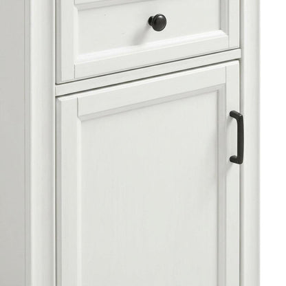 White linen cabinet with anti-tip hardware and sturdy construction