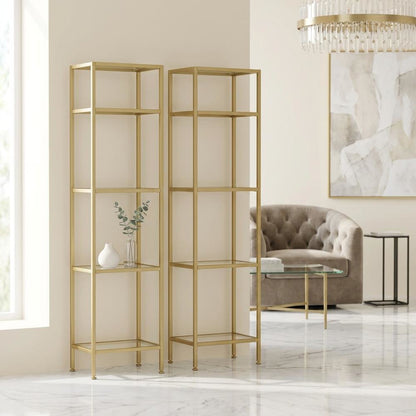 Set of 2 Narrow Freestanding Shelves in Soft Gold for Stylish Storage