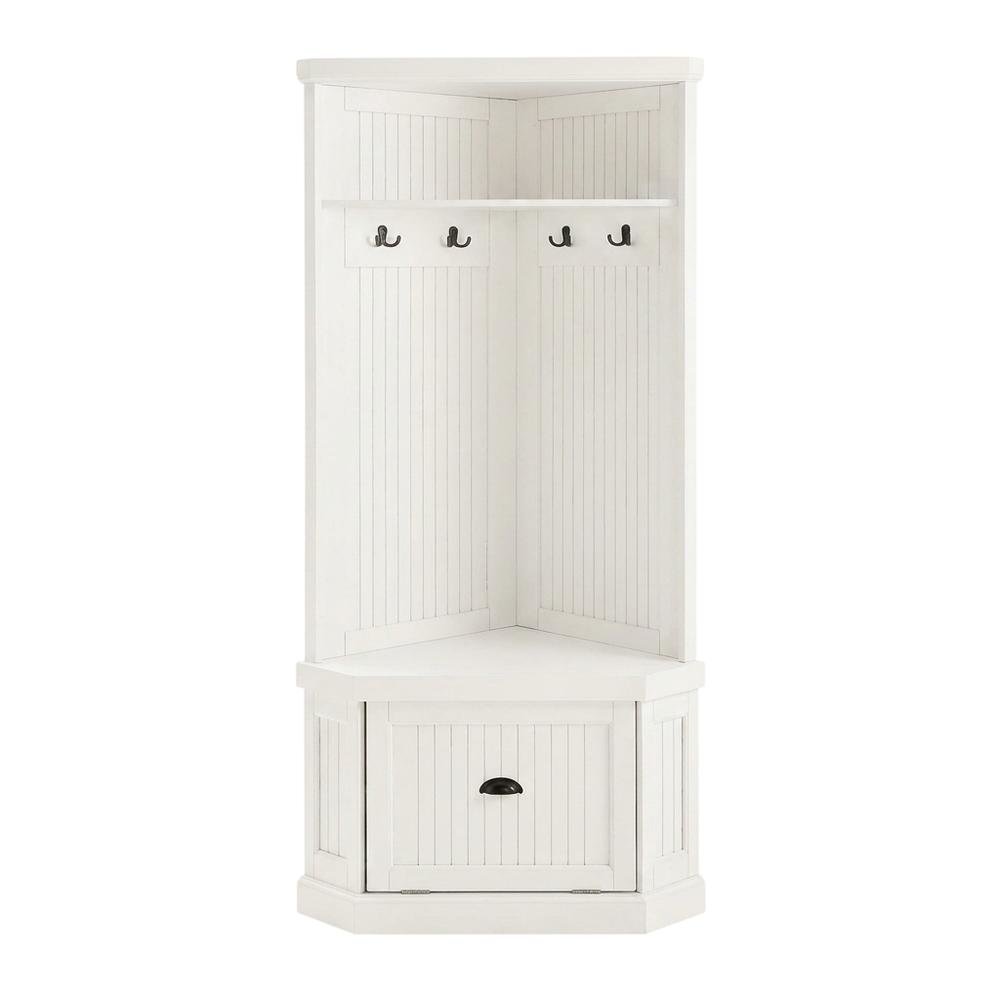 Distressed White Hall Tree with Anti-Tip Hardware and Storage Space