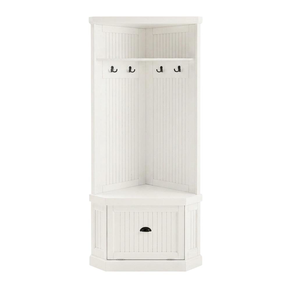 Distressed White Hall Tree with Anti-Tip Hardware and Storage Space