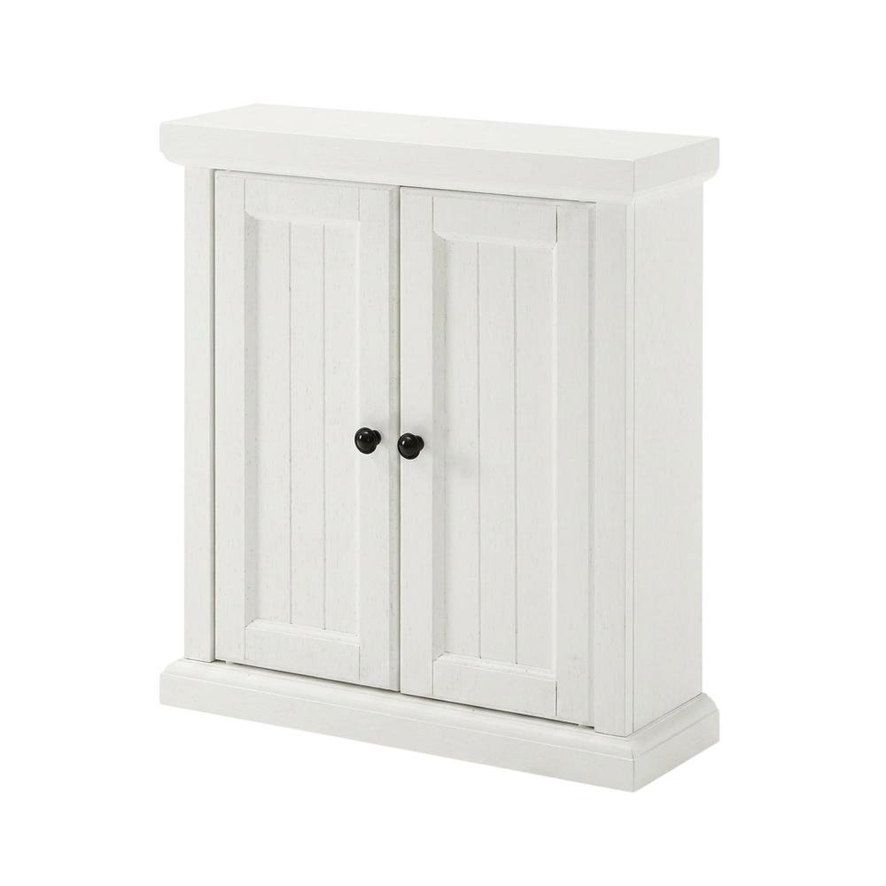 Distressed White Bathroom Wall Cabinet, Anti-Tip Hardware, Durable Construction