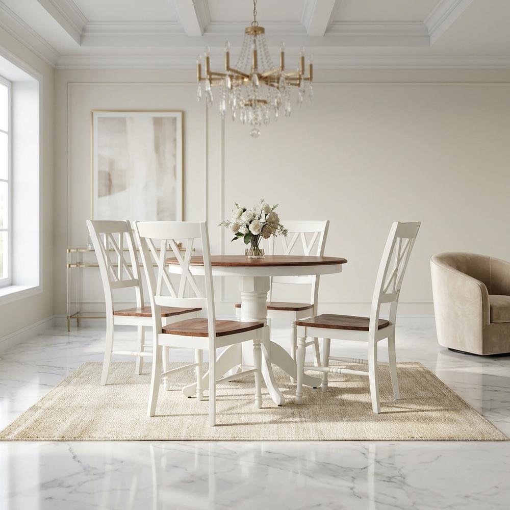 Round White Dining Set with Table and 4 Chairs for Family Meals