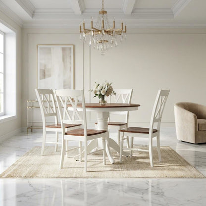 Round White Dining Set with Table and 4 Chairs for Family Meals