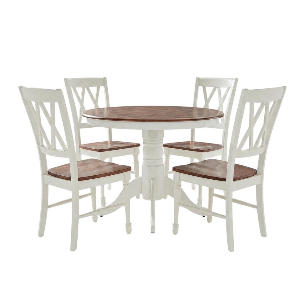 Round White Dining Set with Table and 4 Chairs for Family Meals