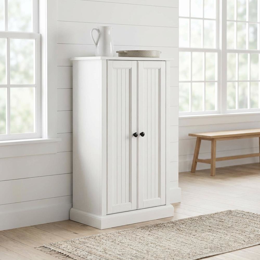 White Seaside Accent Cabinet with Anti-Tip Hardware and Sturdy Build