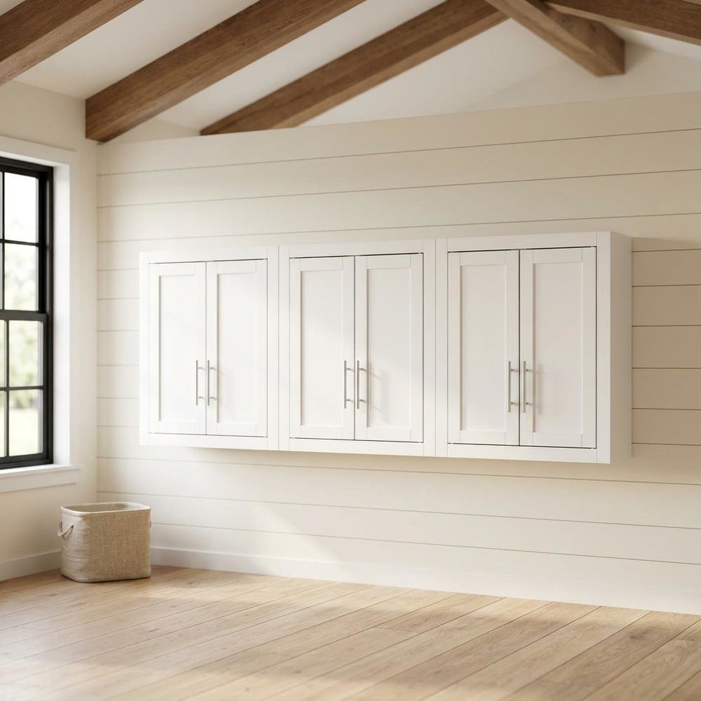 White 3-Piece Wall Storage Cabinet Set, MDF Birch Veneer