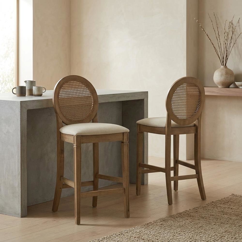 Cane-Back Counter Stool Set with Stylish Design and Durable Frame