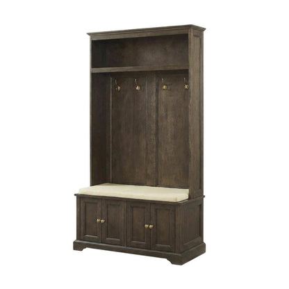 Hall Tree in Classic Finish with Built-In Coat Hooks and Storage Bench