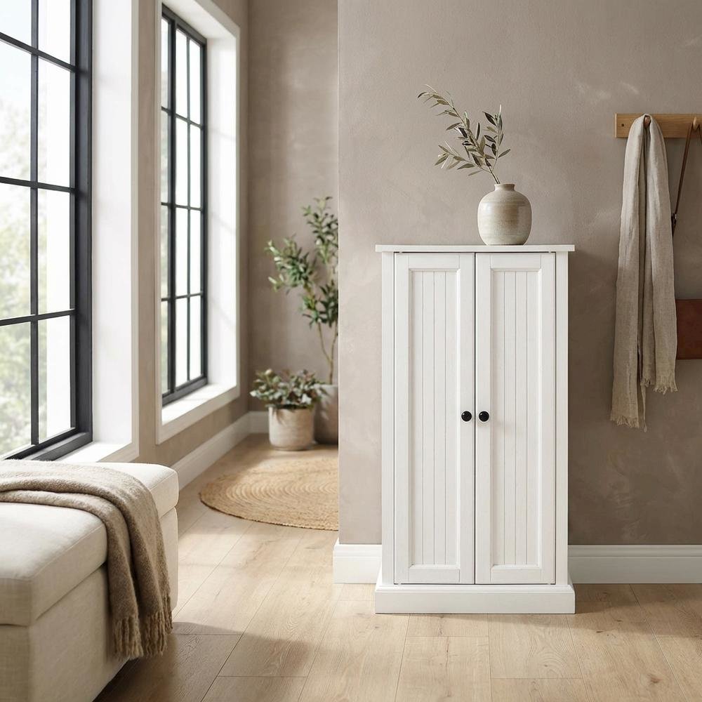 White Seaside Accent Cabinet with Anti-Tip Hardware and Sturdy Build