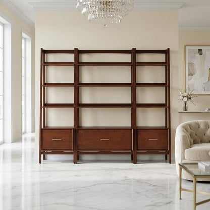 Mahogany Floor Shelf Set with Large and Small Freestanding Etagere Units