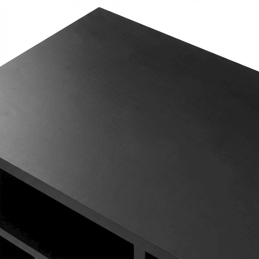 Wooden record player stand with vinyl storage and sleek design