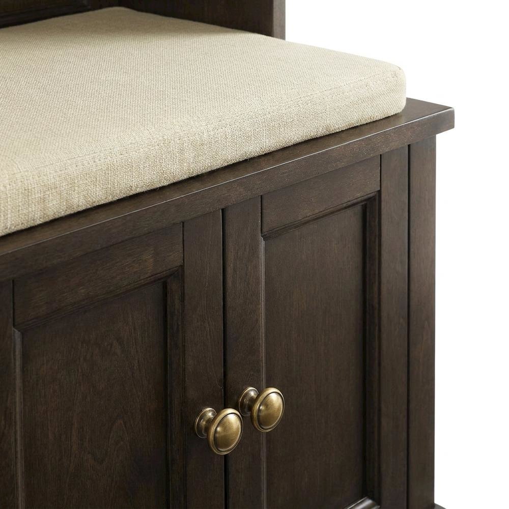 Hall Tree in Classic Finish with Built-In Coat Hooks and Storage Bench