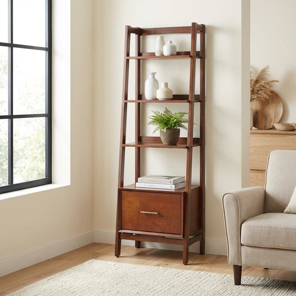 Mahogany Small Etagere Freestanding Shelf, Anti-Tip Hardware and Sturdy Frame