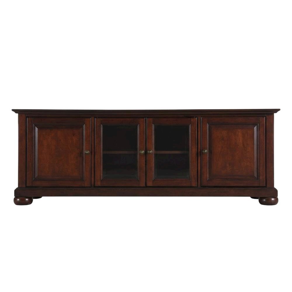 Mahogany Low Profile TV Stand with Anti-Tip Mechanism and Floor Clearance