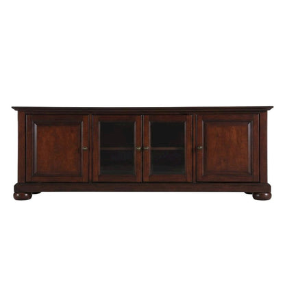 Mahogany Low Profile TV Stand with Anti-Tip Mechanism and Floor Clearance