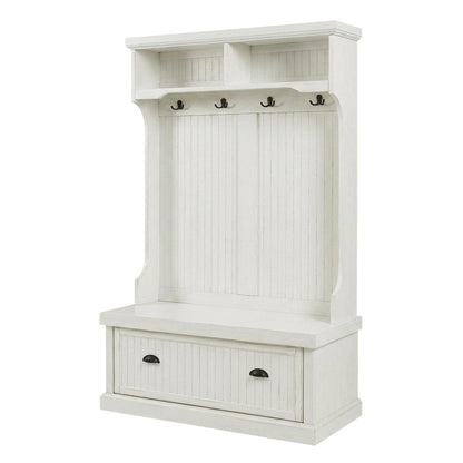 Distressed White Hall Tree with Anti-Tip Hardware and Sturdy Construction