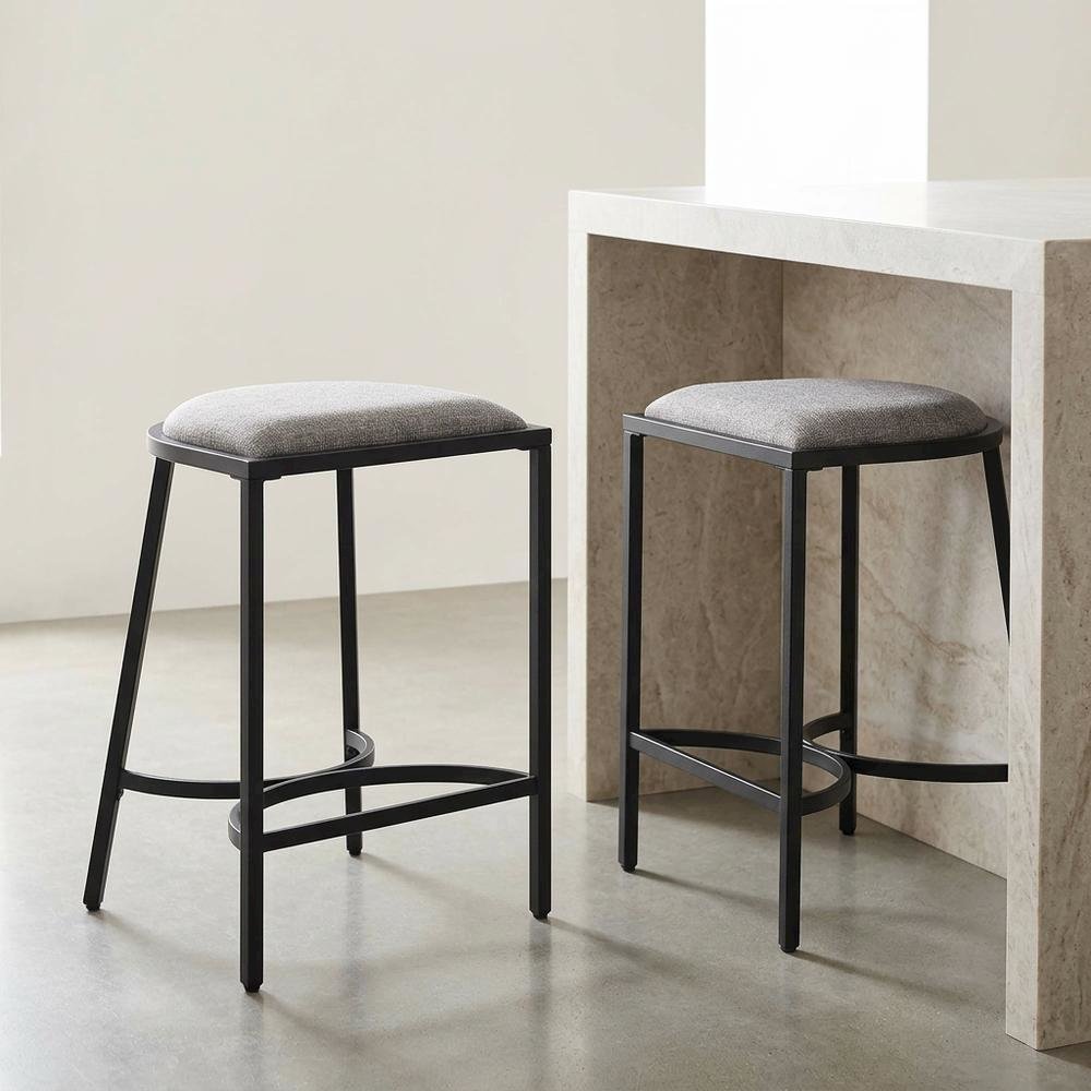 Counter Height Bar Stool Set with Plush Upholstery and Wooden Legs
