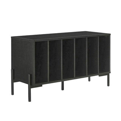 Wooden record player stand with vinyl storage, modern entertainment center