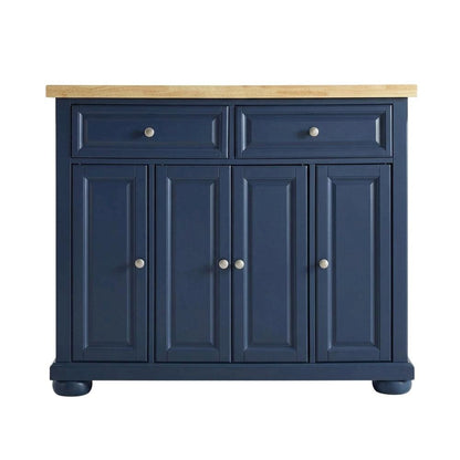 Navy Kitchen Island with Anti-Tip Feature and Natural Accent Finish