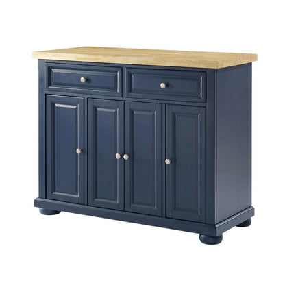Navy Kitchen Island with Anti-Tip Feature and Natural Accent Finish
