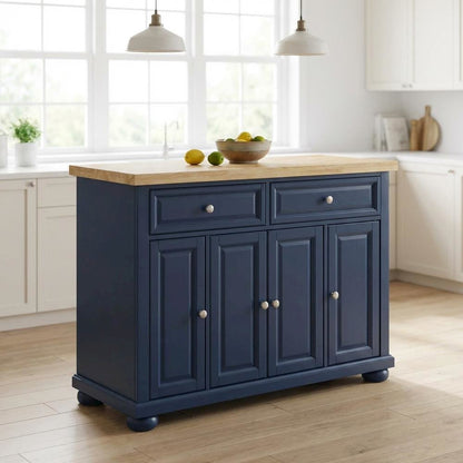 Navy Kitchen Island with Anti-Tip Feature and Natural Accent Finish