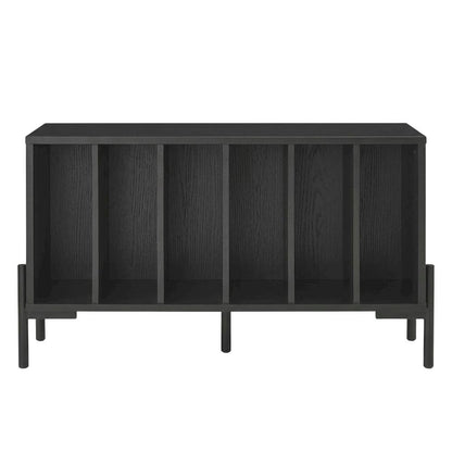 Wooden record player stand with vinyl storage, modern entertainment center