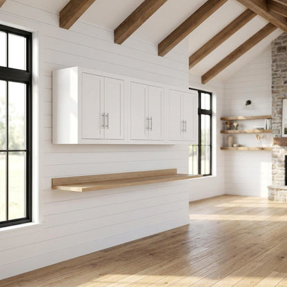 White 3-Piece Wall Kitchen Cabinet Set, MDF Birch Veneer Wide