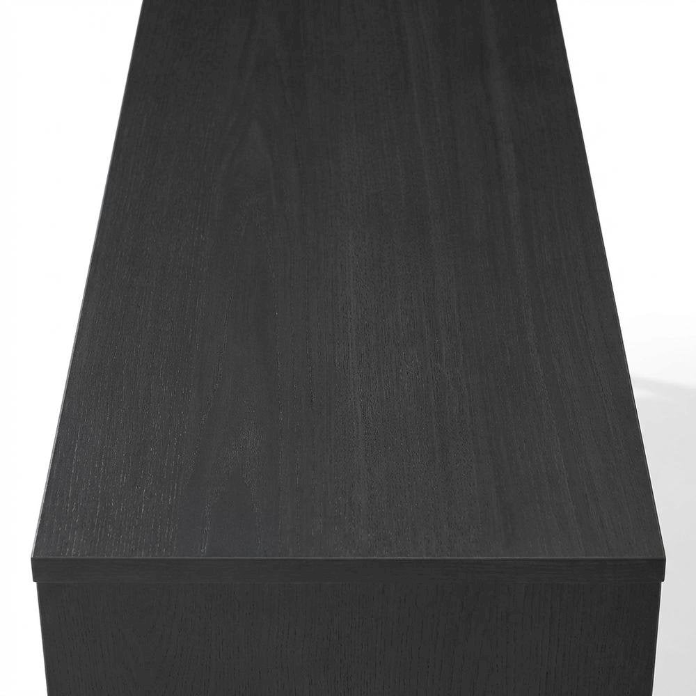 Wooden record player stand with vinyl storage, modern entertainment center