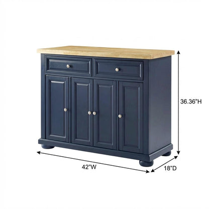 Navy Kitchen Island with Anti-Tip Feature and Natural Accent Finish