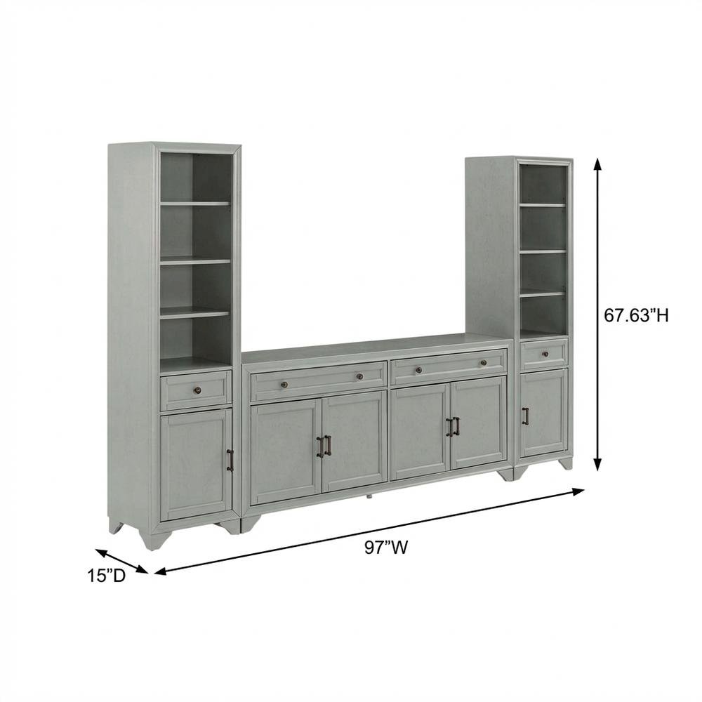 3-Piece Entertainment Center Set with Sideboard and Bookcases