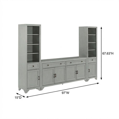 3-Piece Entertainment Center Set with Sideboard and Bookcases