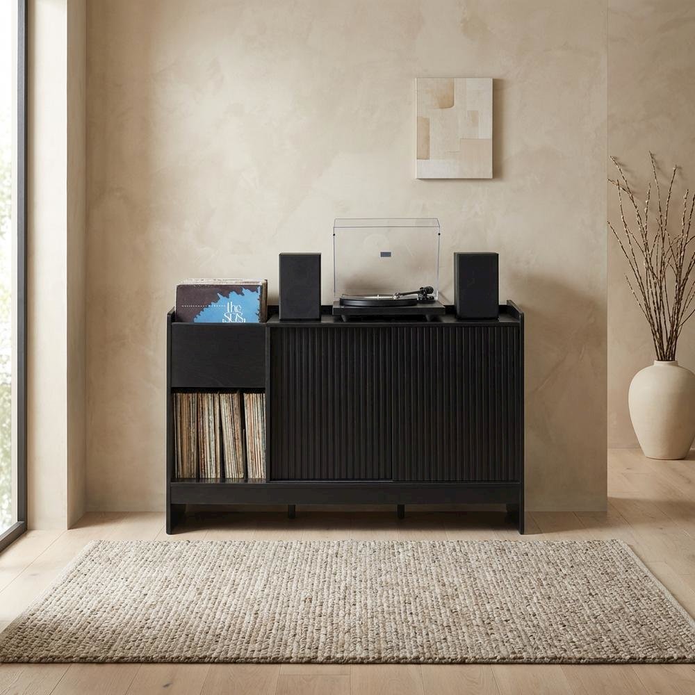Solid Wood Record Player Cabinet with Vinyl Storage for Entertainment Centers