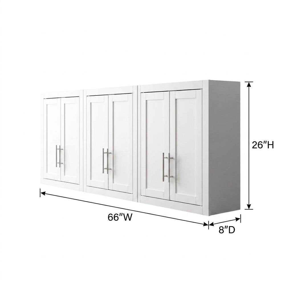 White 3-Piece Wall Storage Cabinet Set, MDF Birch Veneer