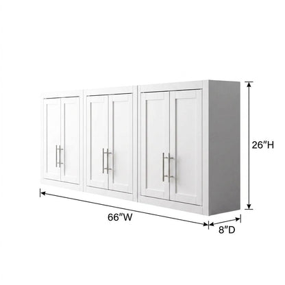 White 3-Piece Wall Storage Cabinet Set, MDF Birch Veneer