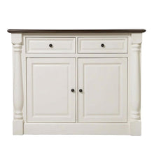 White sideboard with anti-tip mechanism and sturdy build, modern storage