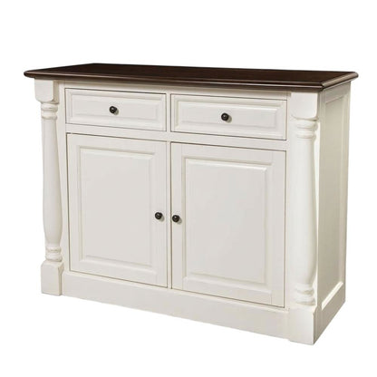 White sideboard with anti-tip mechanism and sturdy build, modern storage