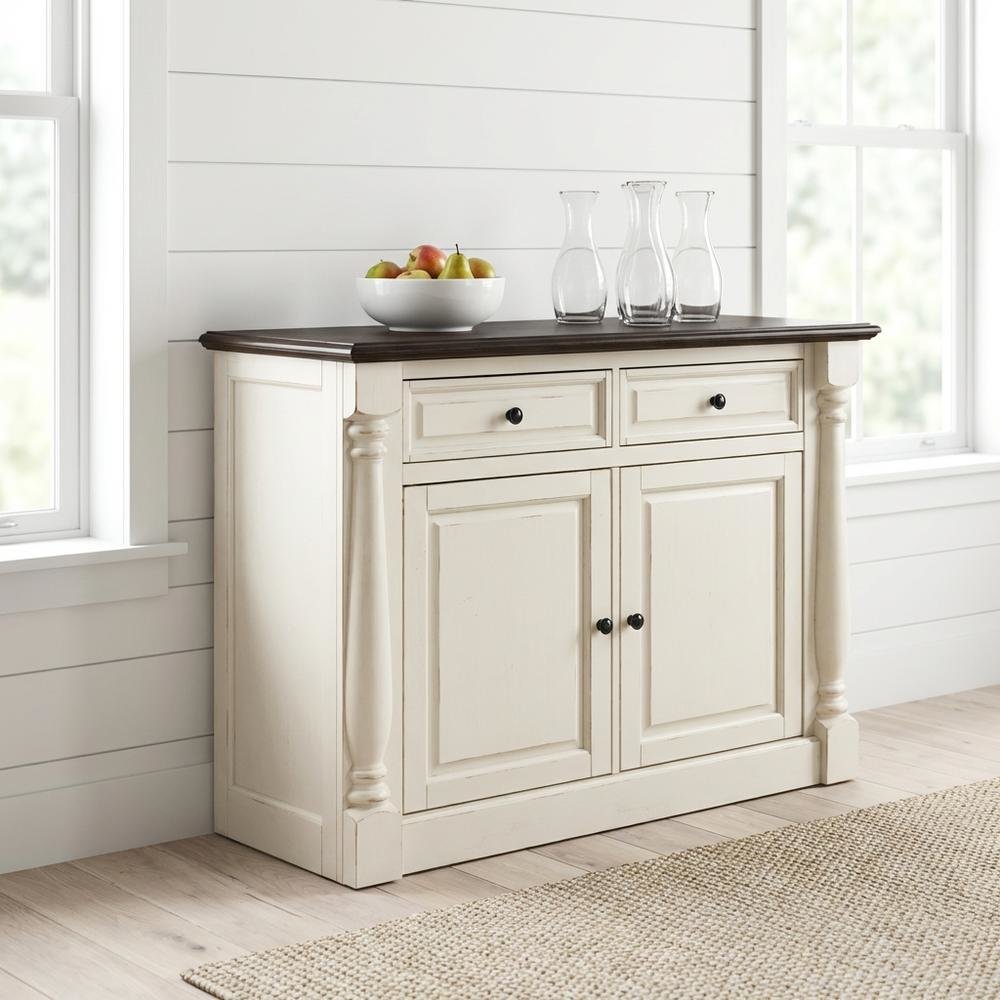 White sideboard with anti-tip mechanism and sturdy build, modern storage