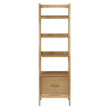 Small acorn wood etagere with multiple shelves and anti-tip hardware