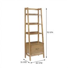 Small acorn wood etagere with multiple shelves and anti-tip hardware