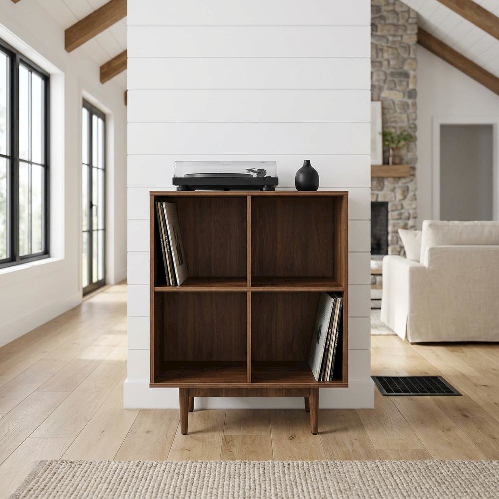 Record Player Stand with Vinyl Storage, Compact Entertainment Center