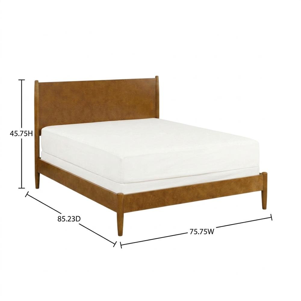 Platform bed with acorn finish, includes headboard, footboard, and rails