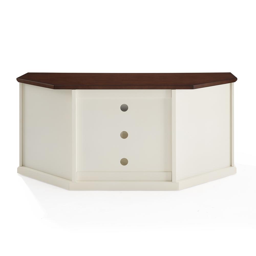 Stylish 60" Corner TV Console Featuring Antique Bronze Hardware and Storage