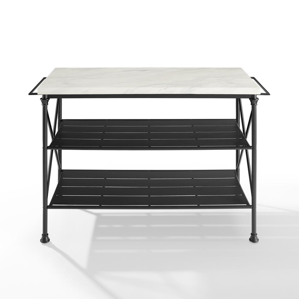 Elegant White Marble Kitchen Island with Sturdy Matte Black Steel Base